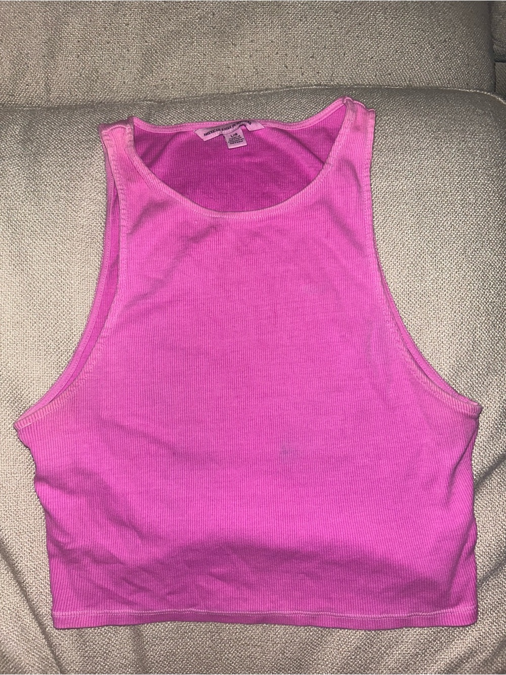 American Eagle Outfitters Ribbed High-Neck Crop Tank - Hot Pink